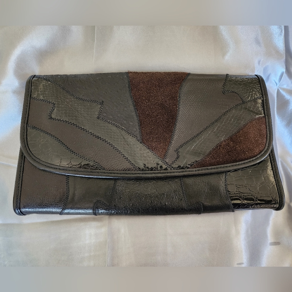 Vintage Danielle Nicole Black Leather Brown Suede Clutch Shoulder Bag